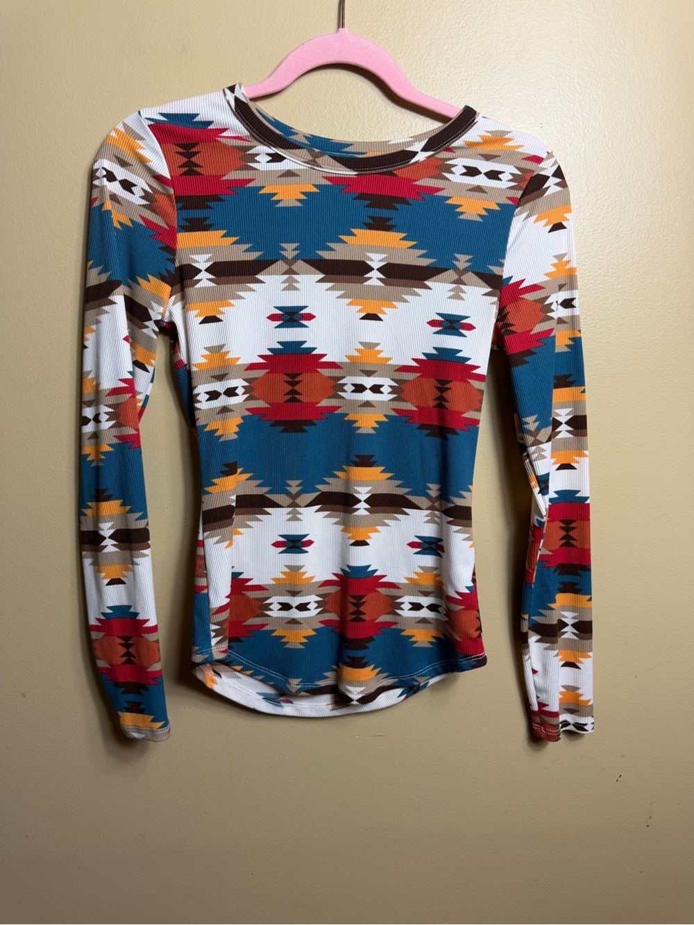 No Boundaries Aztec Southwestern Ribbed Long Sleeve Top - Size S